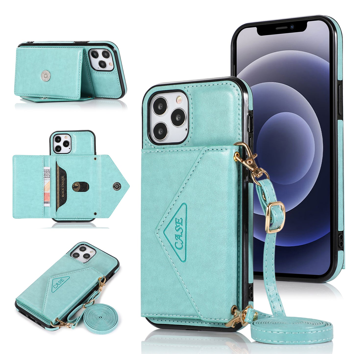 For Apple iPhone 14 /Plus Pro Max Wallet Case Credit Card ID Money Holder Lanyard Neck Strap Flip PU Leather Phone Case Cover