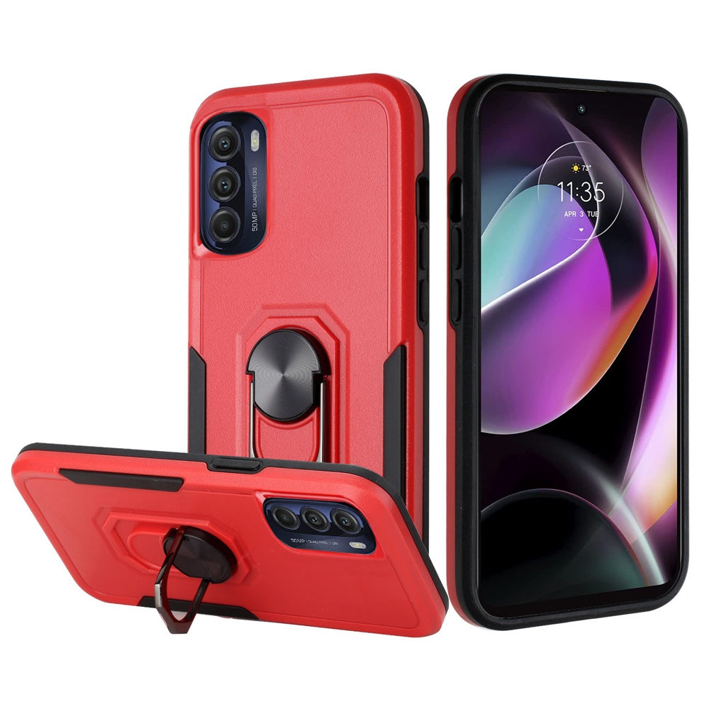 For Motorola Moto G 5G 2022 Hybrid Rugged Hard Drop-Proof 3 Layer Protection Military Grade Armor with Metal Ring Stand Phone Case Cover