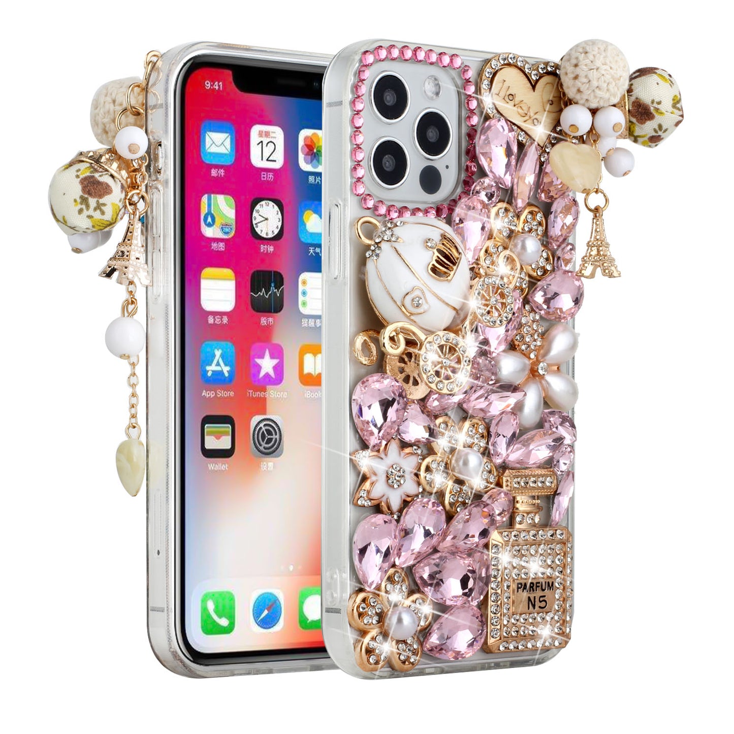 For Apple iPhone 11 (6.1") Bling Clear Crystal 3D Full Diamonds Luxury Sparkle Rhinestone Hybrid Protective Phone Case Cover