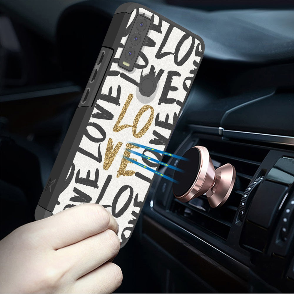 For Cricket Ovation 3 Graphic Design Pattern Hard PC TPU 2in1 Tough Strong Hybrid Shockproof Armor Frame Phone Case Cover