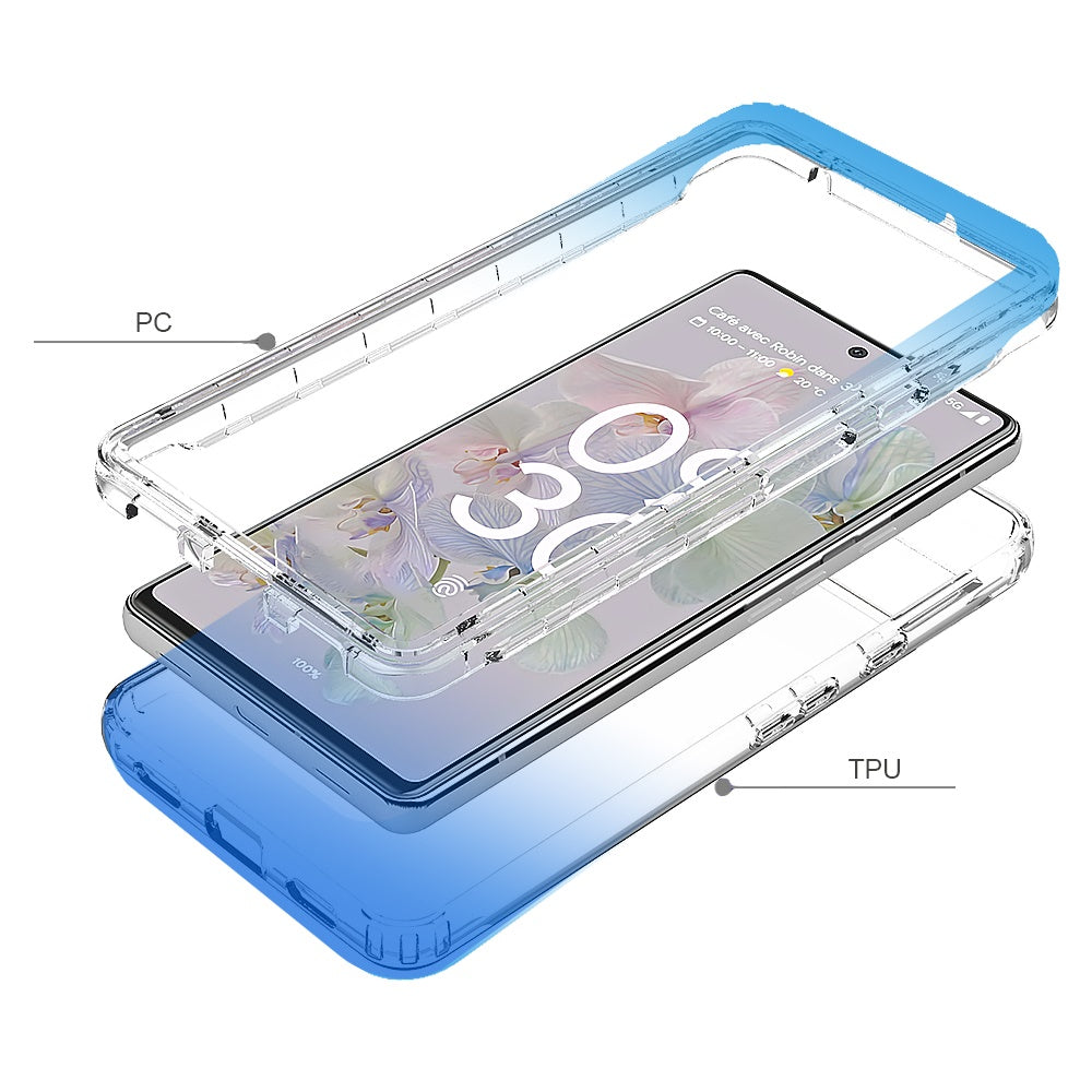 For Google Pixel 6A Dual Layer Hybrid Clear Gradient Two Tone Transparent Shockproof Rubber Hard Protective Frame Phone Case Cover