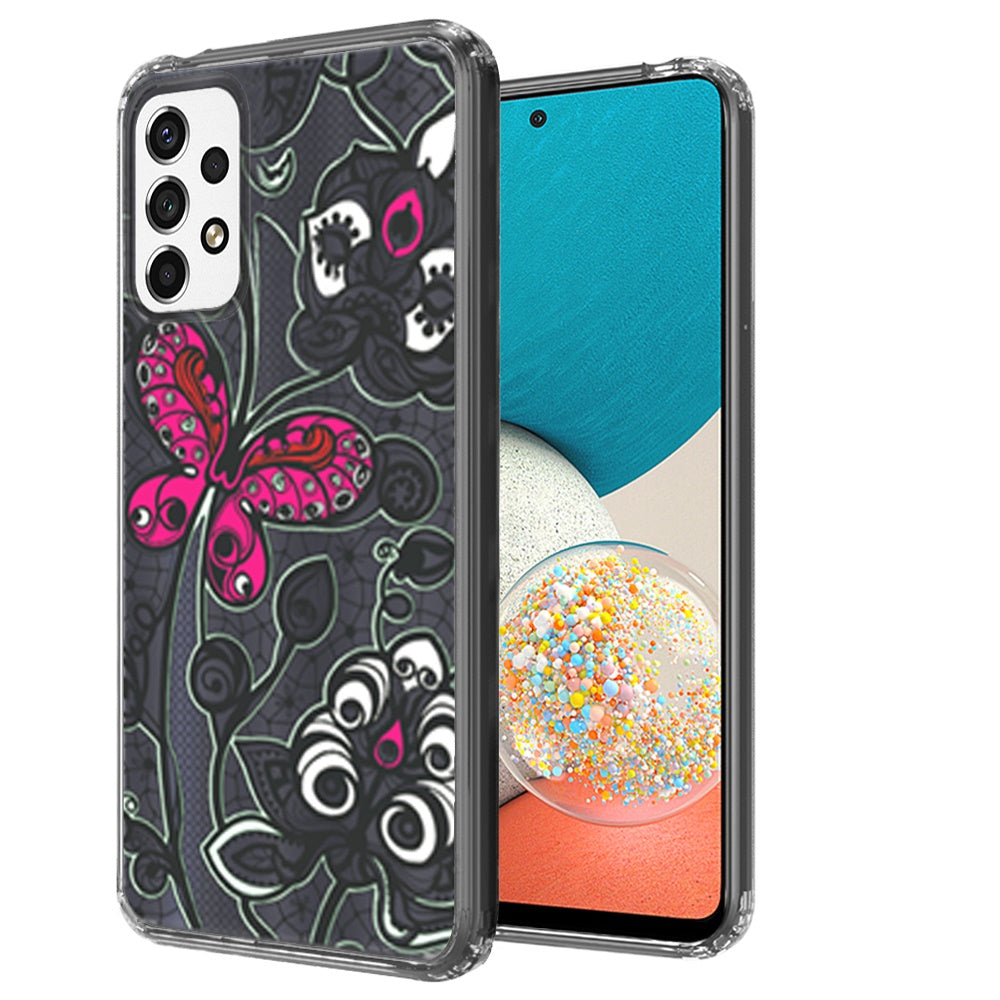 For Samsung Galaxy A53 5G Cases Pattern Design Ultra Thin Clear Hybrid Rubber Gummy TPU Grip + Hard PC Back Shockproof Phone Case Cover