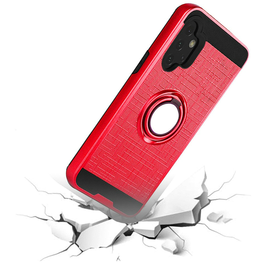 For Apple iPhone 13 Pro (6.1") Hybrid Ring Stand Brushed with 360 Rotating Ring Magnetic Bracket Dual Layer TPU Armor Texture Rugged Phone Case Cover