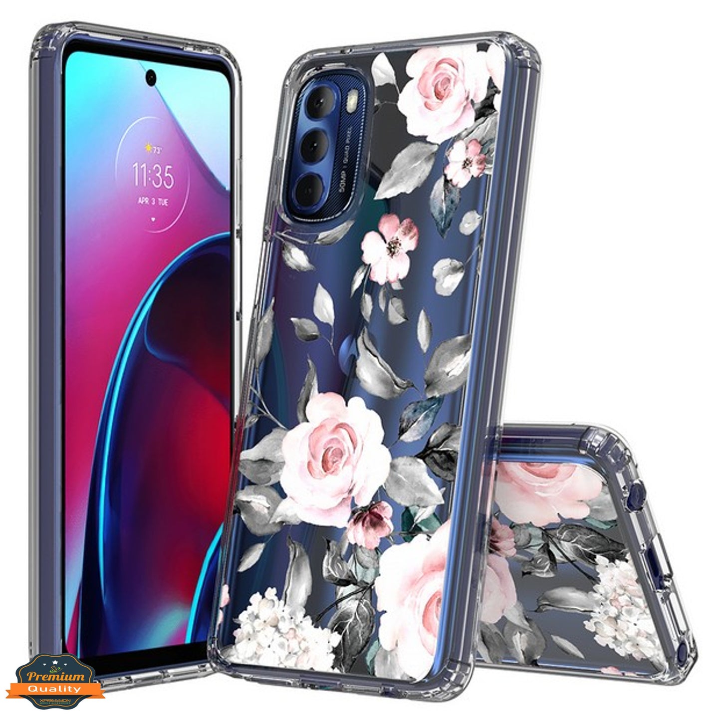 For Samsung Galaxy A03 Core Floral Patterns Design Transparent Silicone Shock Absorption Bumper Slim Hard PC Back Phone Case Cover