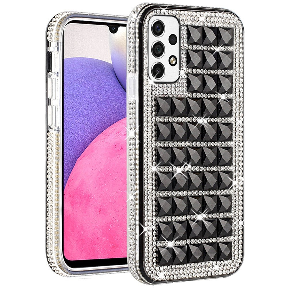 For Samsung Galaxy A33 5G Luxury 3D Bling Diamonds Rhinestone Jeweled Shiny Crystal Hybrid TPU Bumper Hard PC Phone Case Cover