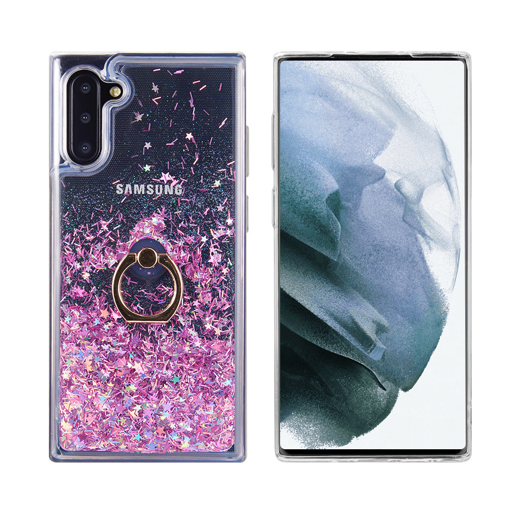 For Samsung Galaxy A13 5G Hybrid Bling Liquid Quicksand Glittering Sparkle TPU Rubber PC with Ring Stand Holder Kickstand Phone Case Cover