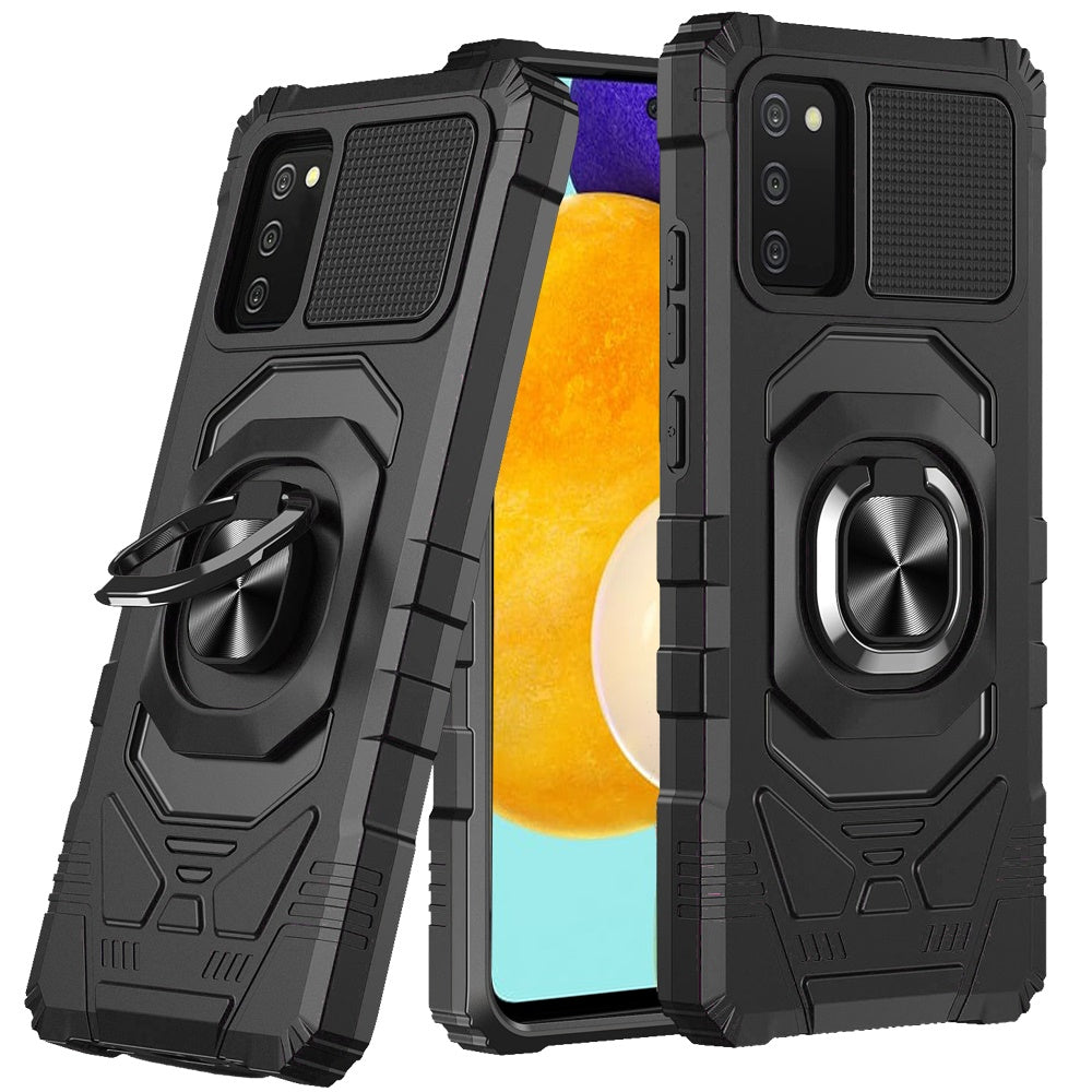 For Samsung Galaxy A03S Hybrid Dual Layer with Rotate Magnetic Ring Stand Holder Kickstand, Rugged Shockproof Protective Phone Case Cover