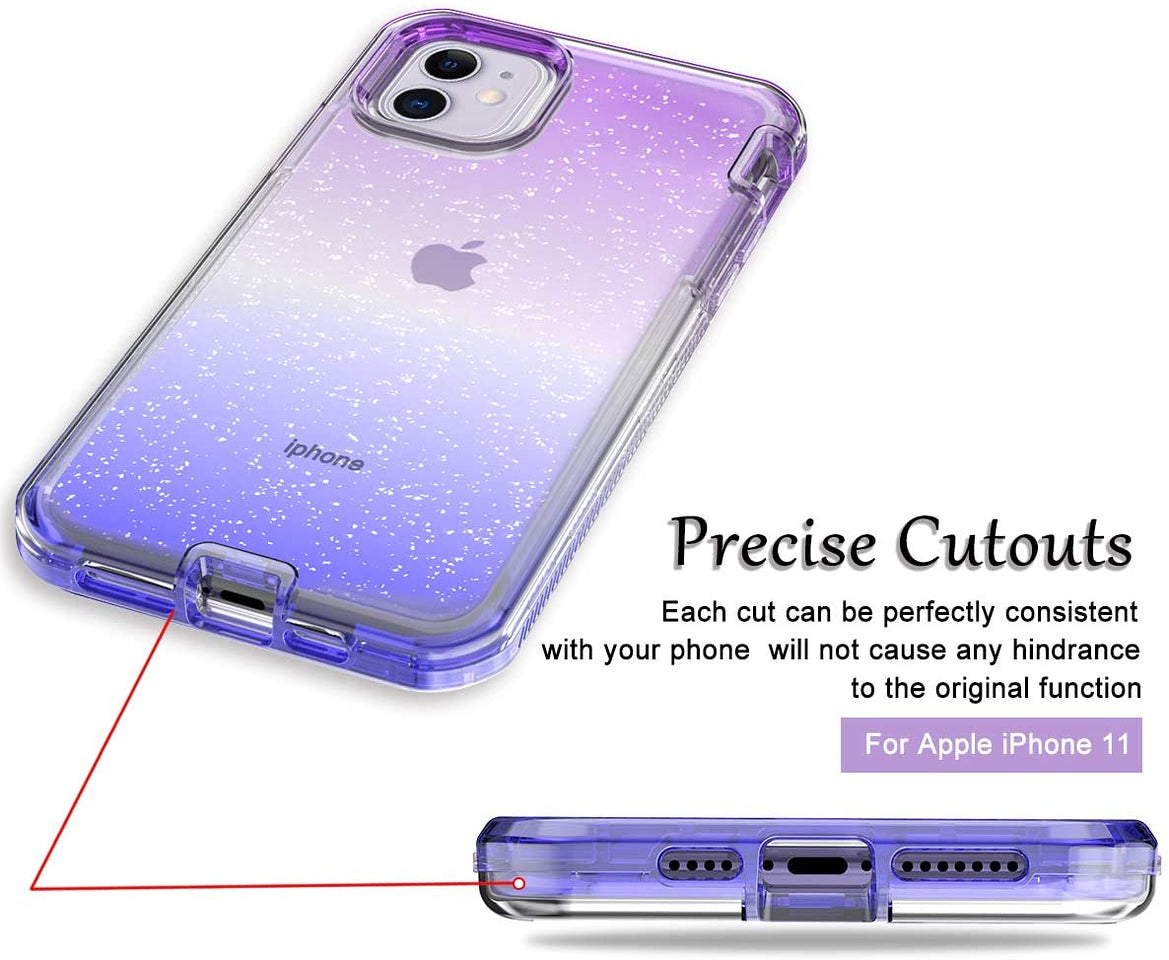 For Apple iPhone 13 Pro (6.1") Clear Gradient Glitter Bling Sparkly Hybrid Hard PC Soft TPU Bumper and Front Frame Drop Protective Phone Case Cover