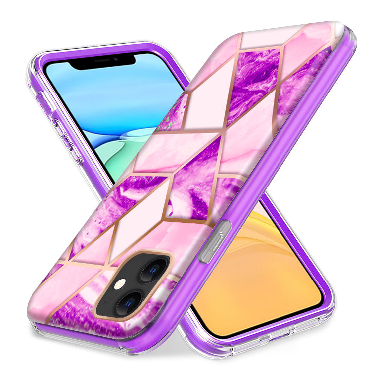 For Apple iPhone 11 (6.1") Dual Layer Hybrid Shockproof Fashion Design IMD Electroplating 2in1 Hard Rubber Frame Phone Case Cover