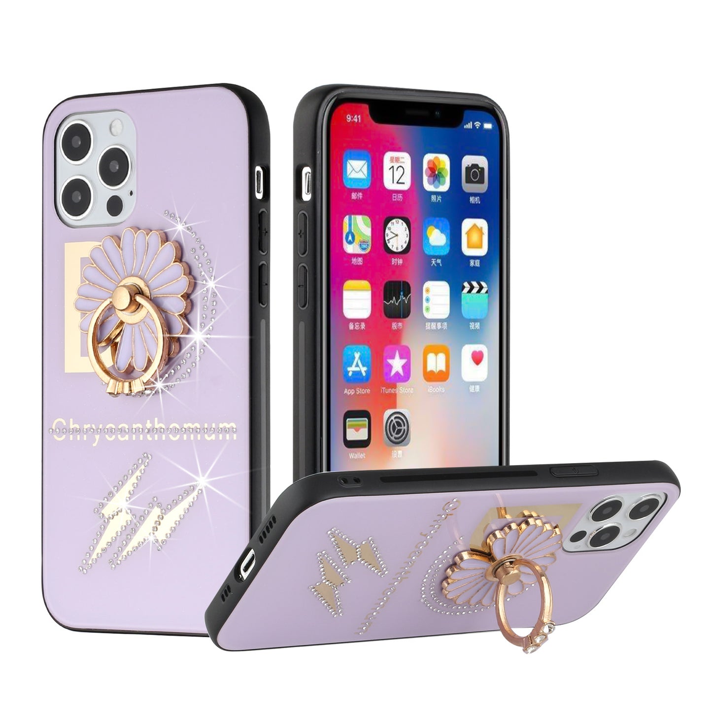 For Samsung Galaxy A02S Diamond Bling Sparkly Glitter Ornaments Engraving Hybrid Armor Ring Stand Holder Fashion Phone Case Cover