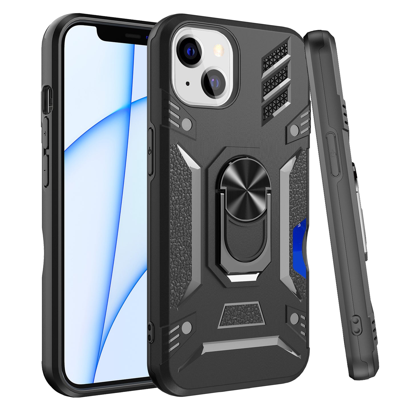 For Samsung Galaxy A03S Invisible Wallet Credit Card Holder with Ring Stand Kickstand Heavy Duty Slim Shockproof Hybrid Phone Case Cover