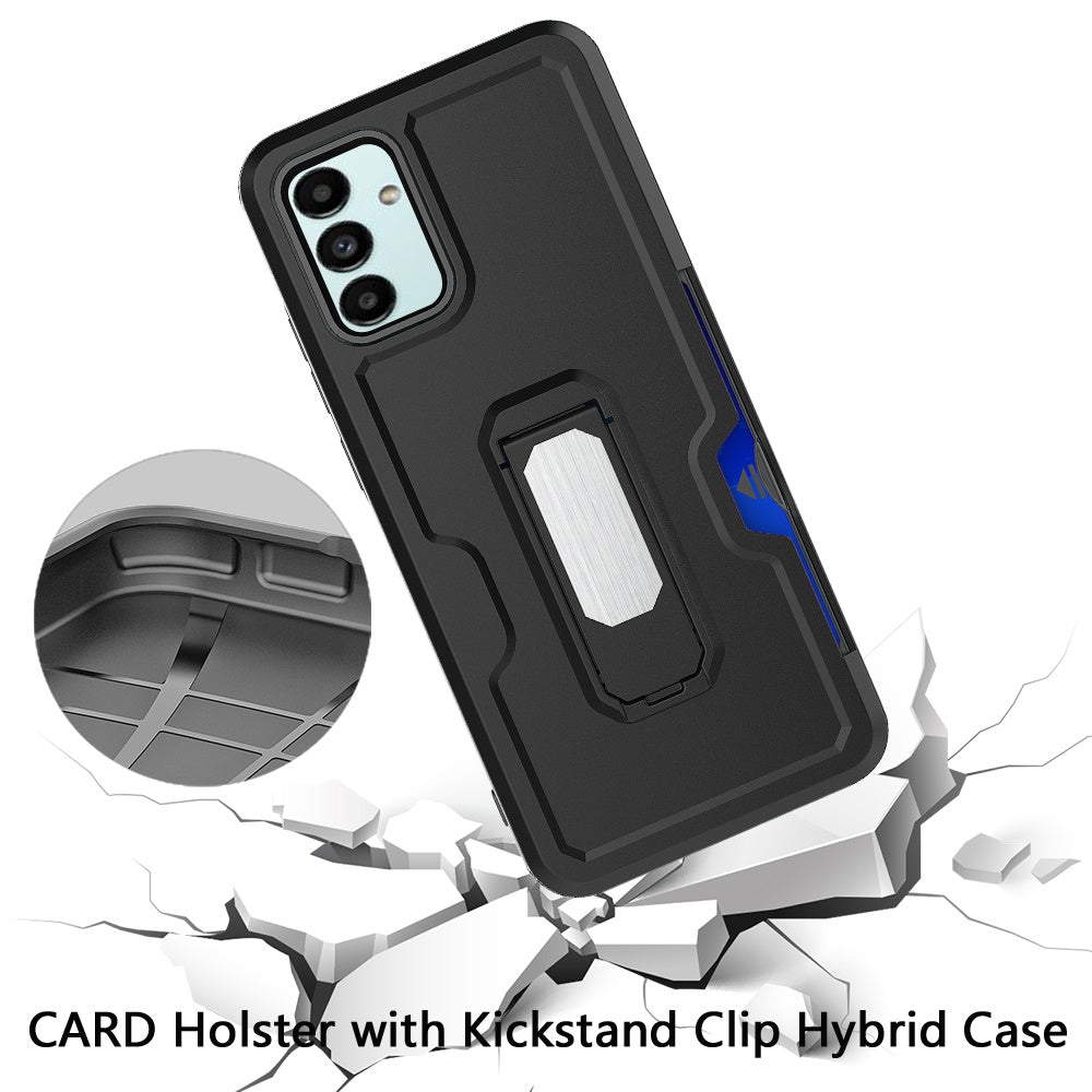 For Samsung Galaxy A13 4G Armor Belt Clip with Credit Card Holder ID Slot, Holster, Kickstand Protective Full Body Heavy Duty Hybrid Phone Case Cover
