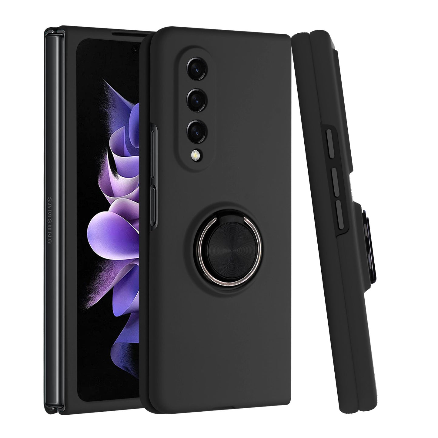 For Samsung Galaxy Z Fold 3 5G Hybrid 360 Degree Rotatable Metal Invisible Ring Stand Holder Fit Magnetic Car Mount Shockproof Slim Phone Case Cover