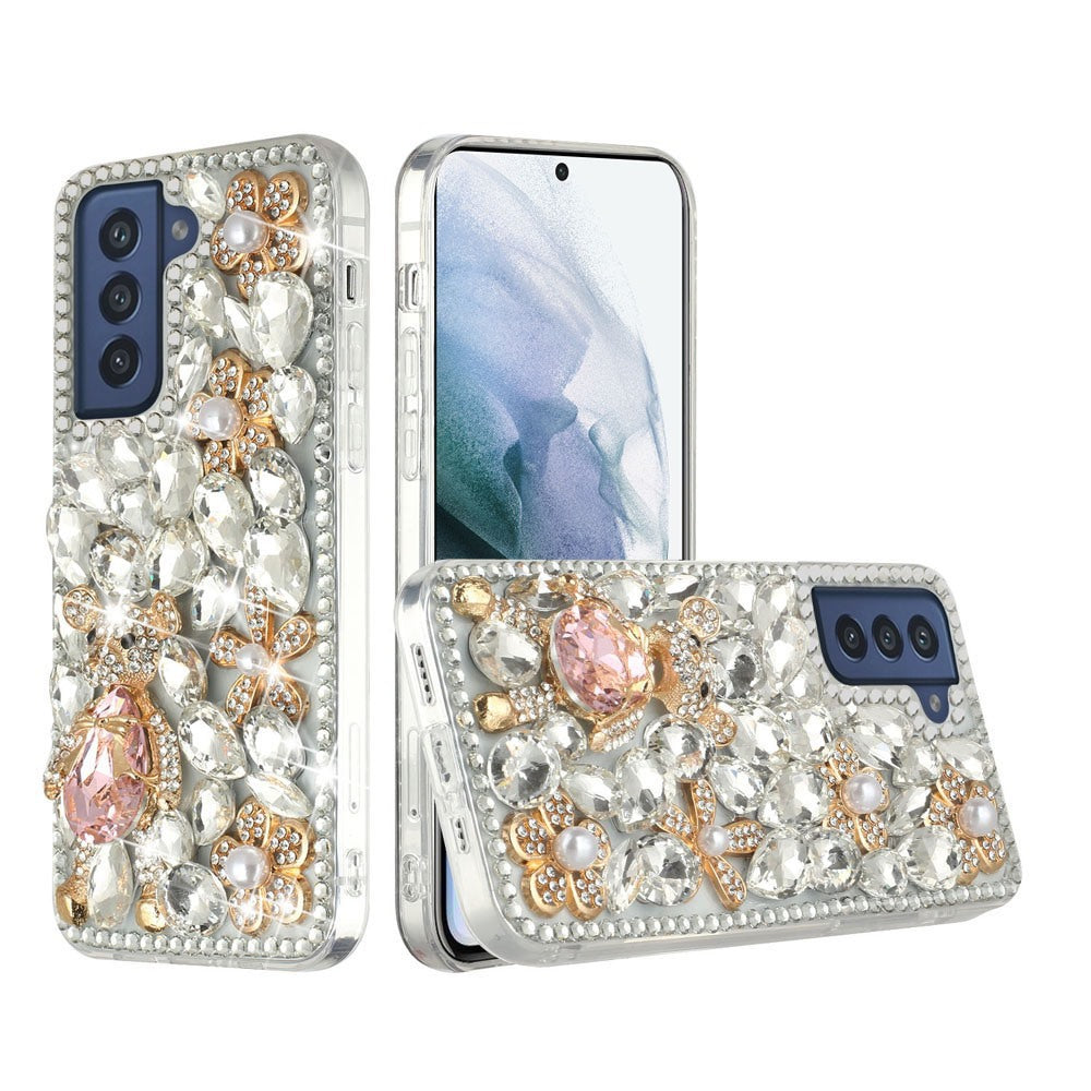 For Samsung Galaxy S22 Ultra Bling Crystal 3D Full Diamonds Luxury Sparkle Transparent Rhinestone Hybrid Protective Phone Case Cover