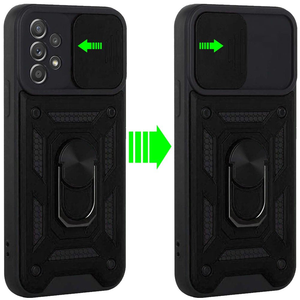 For Samsung Galaxy A33 5G Hybrid Cases with Slide Camera Lens Cover and Ring Holder Kickstand Dual Layer Hard Heavy Duty Phone Case Cover