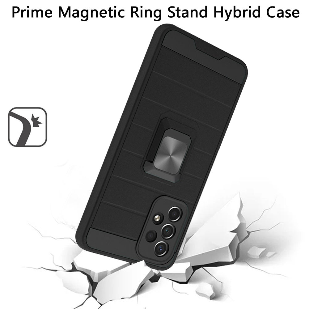 For Samsung Galaxy A33 5G Magnetic Ring Holder Rubber Hybrid Stand Kickstand Texture Rugged Armor Heavy Duty Military Grade Phone Case Cover