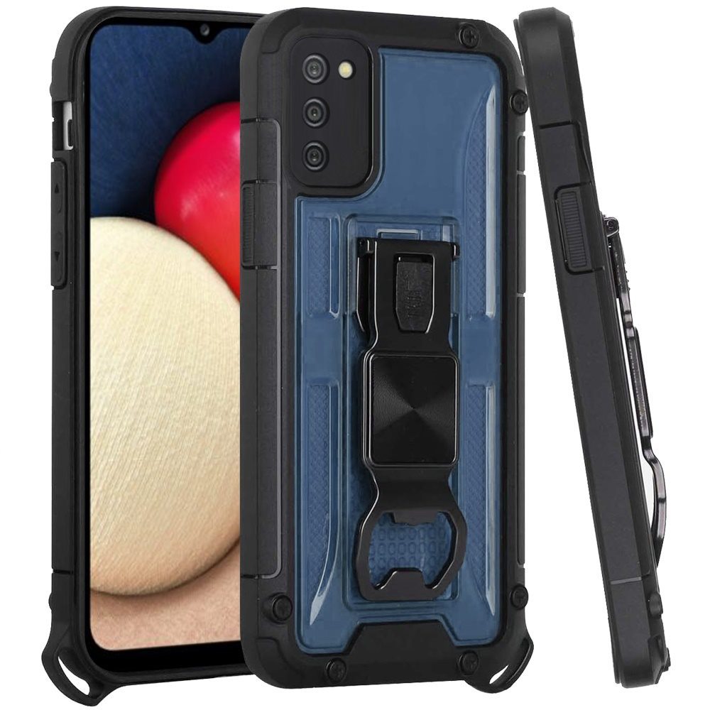 For Samsung Galaxy A02S Heavy Duty Military Grade Rugged Hybrid with Magnetic Kickstand, Carabiner, Bottle Beer Opener Shockproof Phone Case Cover