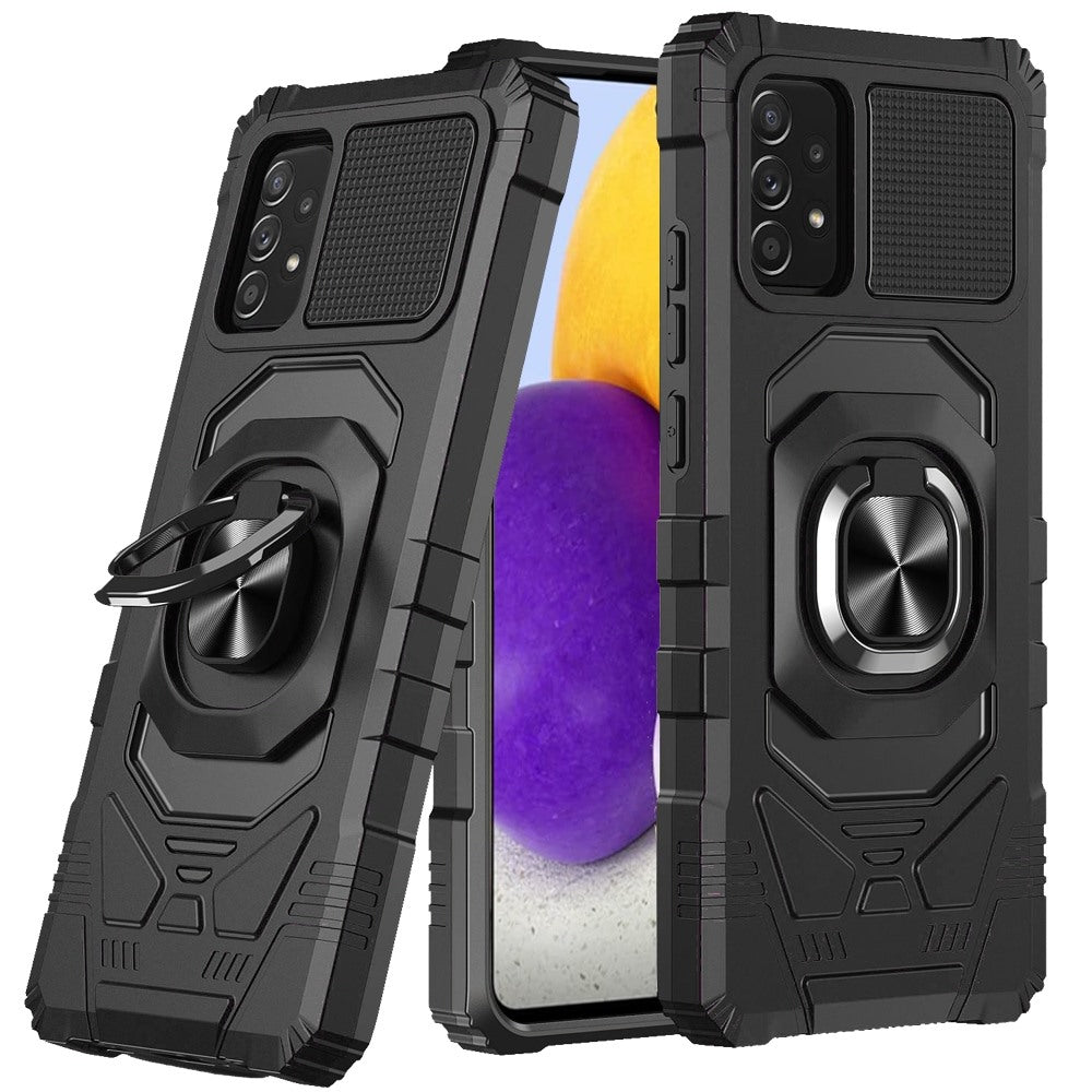 For Samsung Galaxy A73 5G Hybrid Dual Layer with Rotate Magnetic Ring Stand Holder Kickstand, Rugged 2in1 Shockproof Phone Case Cover