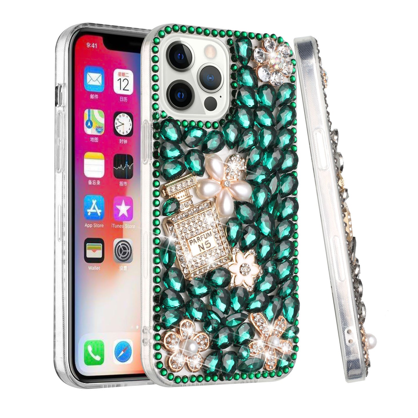 For Apple iPhone 11 (6.1") Bling Clear Crystal 3D Full Diamonds Luxury Sparkle Rhinestone Hybrid Protective Phone Case Cover