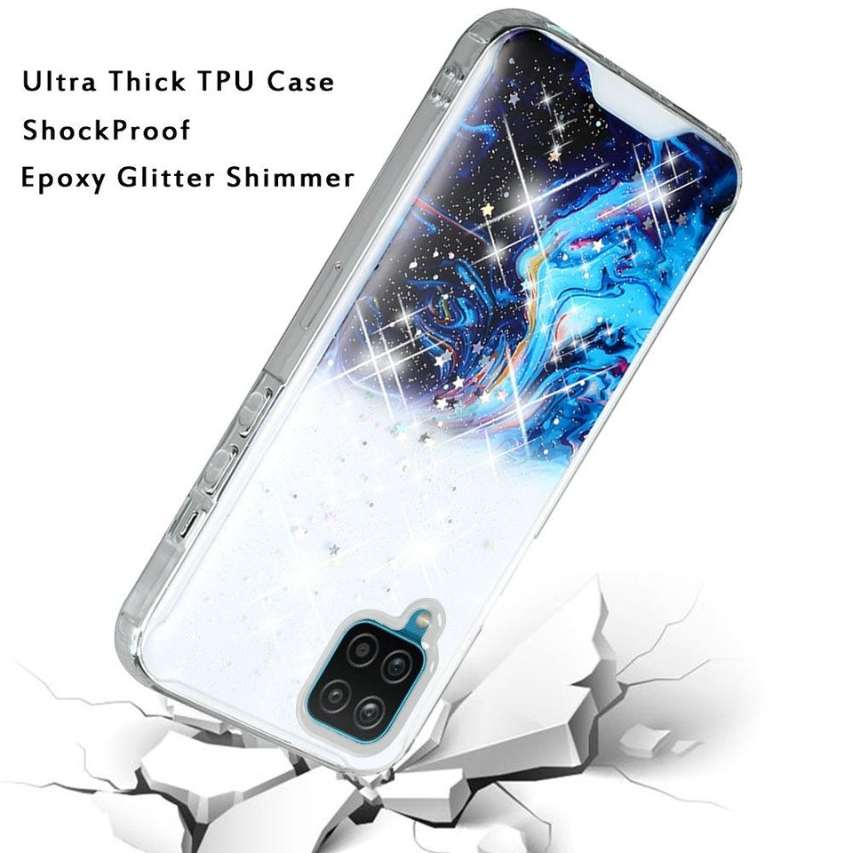 For Samsung Galaxy A42 5G Pattern Clear Design Transparent Glitter Bling Hybrid Plastic Hard Back TPU Bumper Rubber Phone Case Cover