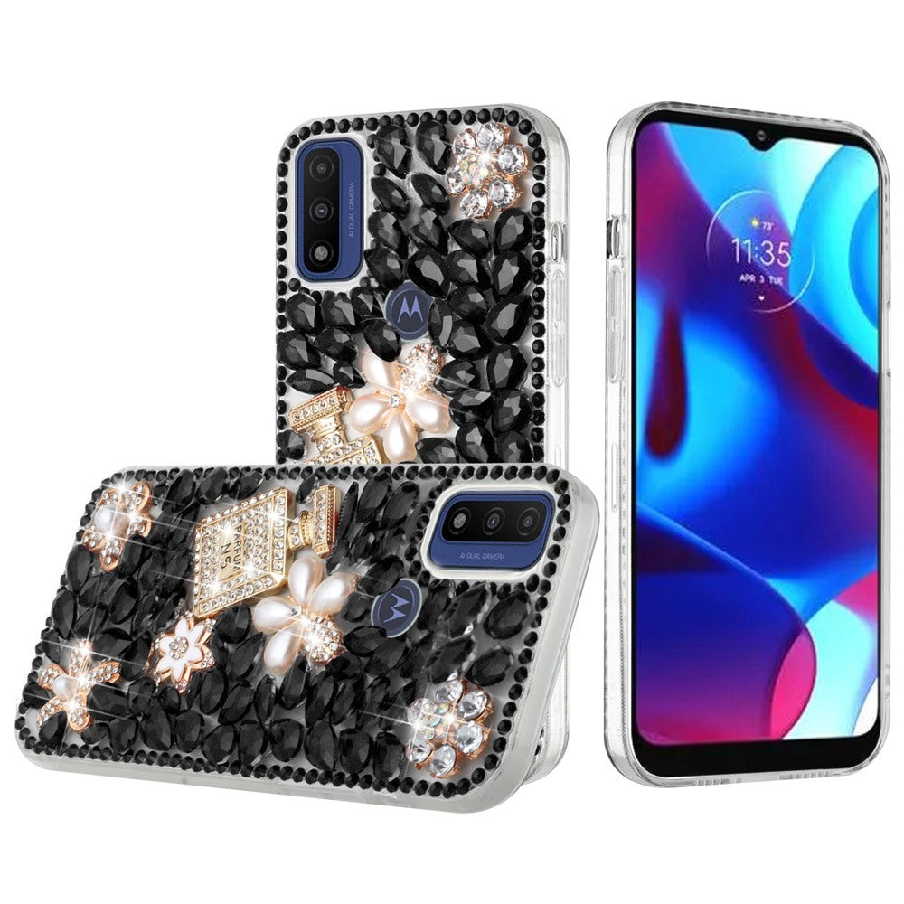 For Motorola Moto G Power 2022 Bling Clear Crystal 3D Full Diamonds Luxury Sparkle Transparent Rhinestone Hybrid Bumper Phone Case Cover