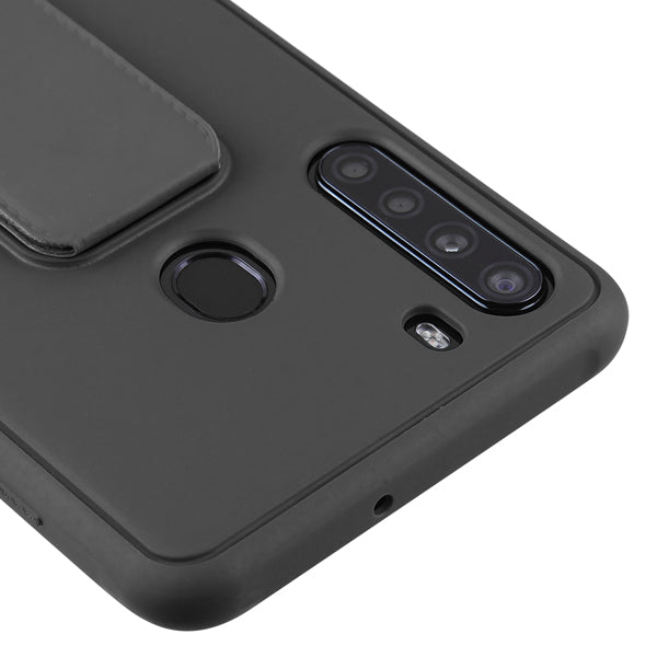 For Samsung Galaxy A21 Kickstand Foldable Stand Hybrid Shockproof Slim Hard PC TPU Bumper Black Phone Case Cover