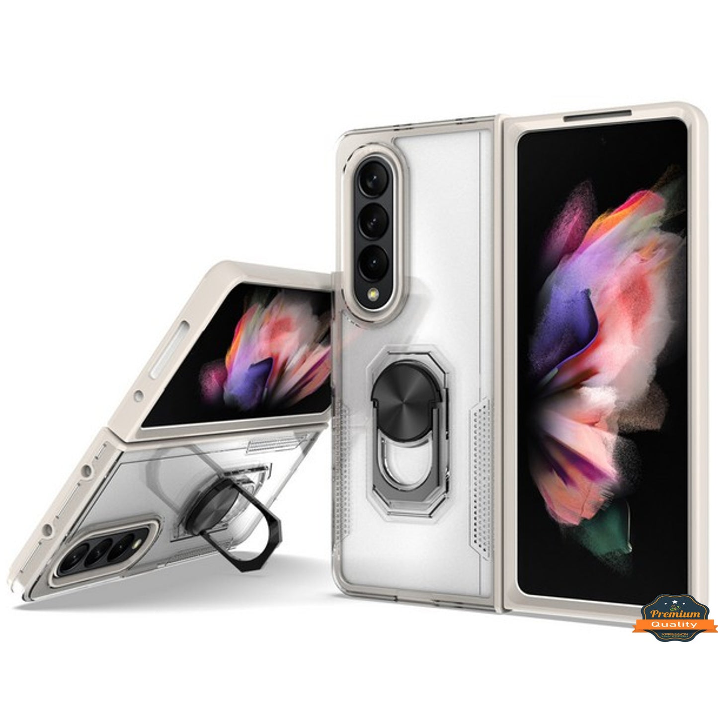 For Samsung Galaxy Z Fold 4 5G Transparent Hybrid Magnetic Ring Stand (work with Car Mount) Detachable Frame Bumper Phone Case Cover