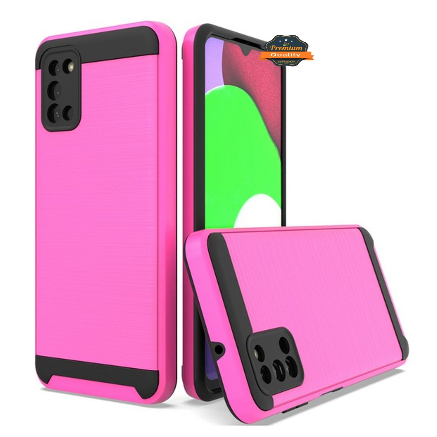 For Samsung Galaxy A03S Slim Rugged TPU + Hard PC Brushed Metal Texture Hybrid Dual Layer Defender Armor Shock Absorbing Phone Case Cover