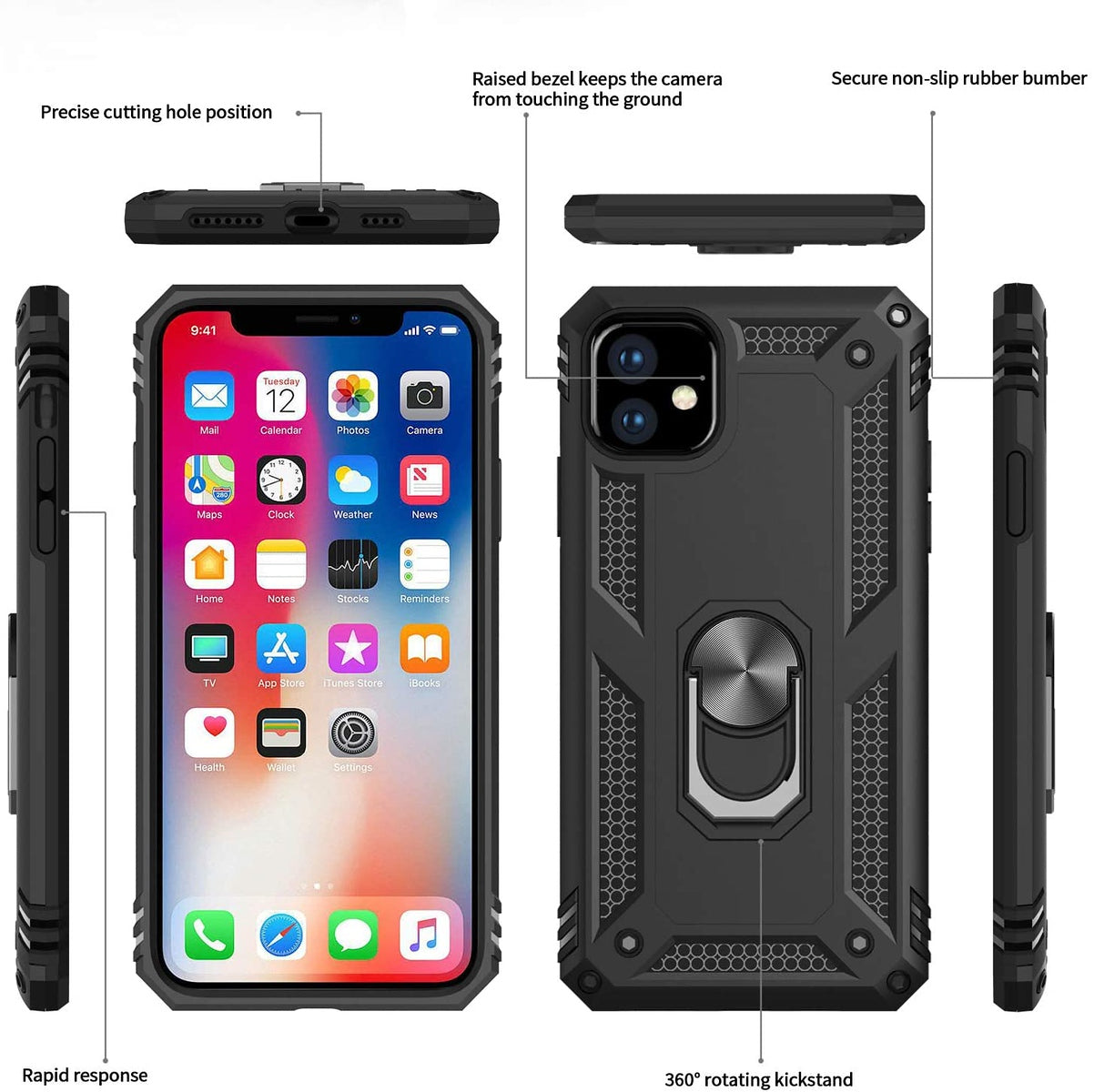 For Samsung Galaxy A03 Core Shockproof Hybrid Dual Layer PC + TPU with Ring Stand Metal Kickstand Heavy Duty Armor Shell Phone Case Cover