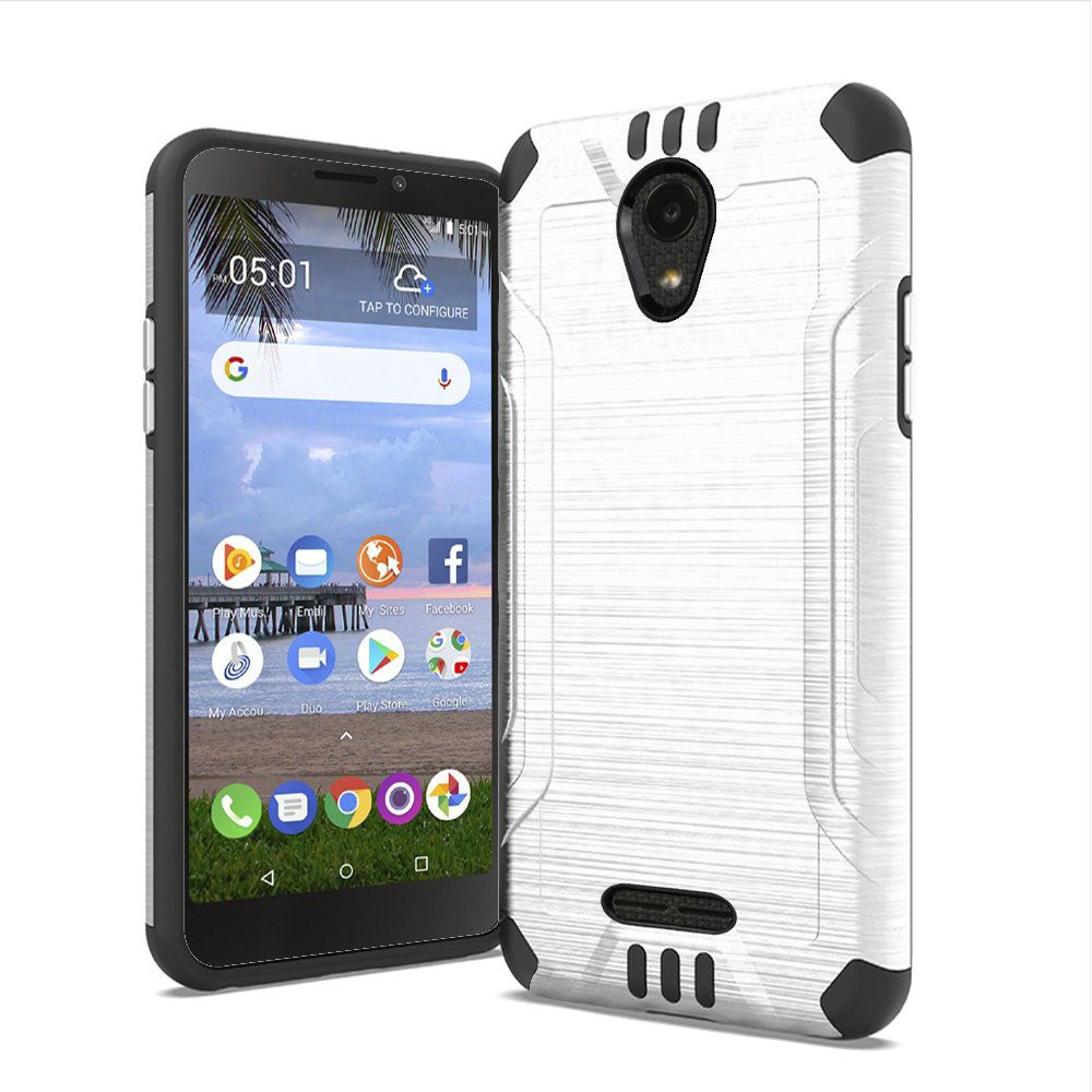 For Alcatel Insight Hybrid Dual Layer Slim Defender Armor Tuff Metallic Brush Texture Finishing Shockproof Hard PC + TPU Rubber Phone Case Cover