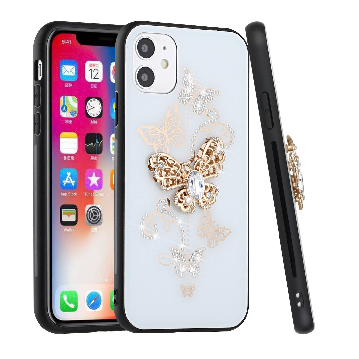 For Samsung Galaxy A02S Diamond Bling Sparkly Glitter Ornaments Engraving Hybrid Armor Ring Stand Holder Fashion Phone Case Cover