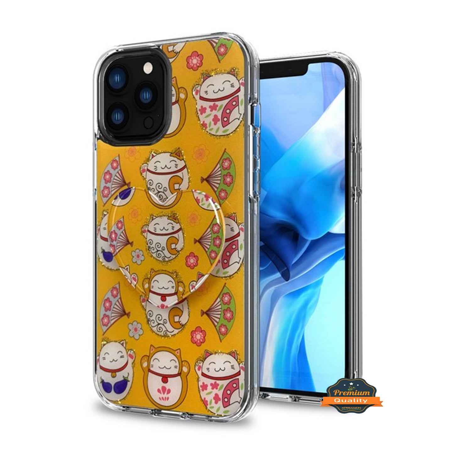 For Apple iPhone 13 /Pro Max Mini Elegant Pattern Design Bling Glitter Hybrid Cases with Ring Stand Pop Up Finger Holder Kickstand Phone Case Cover