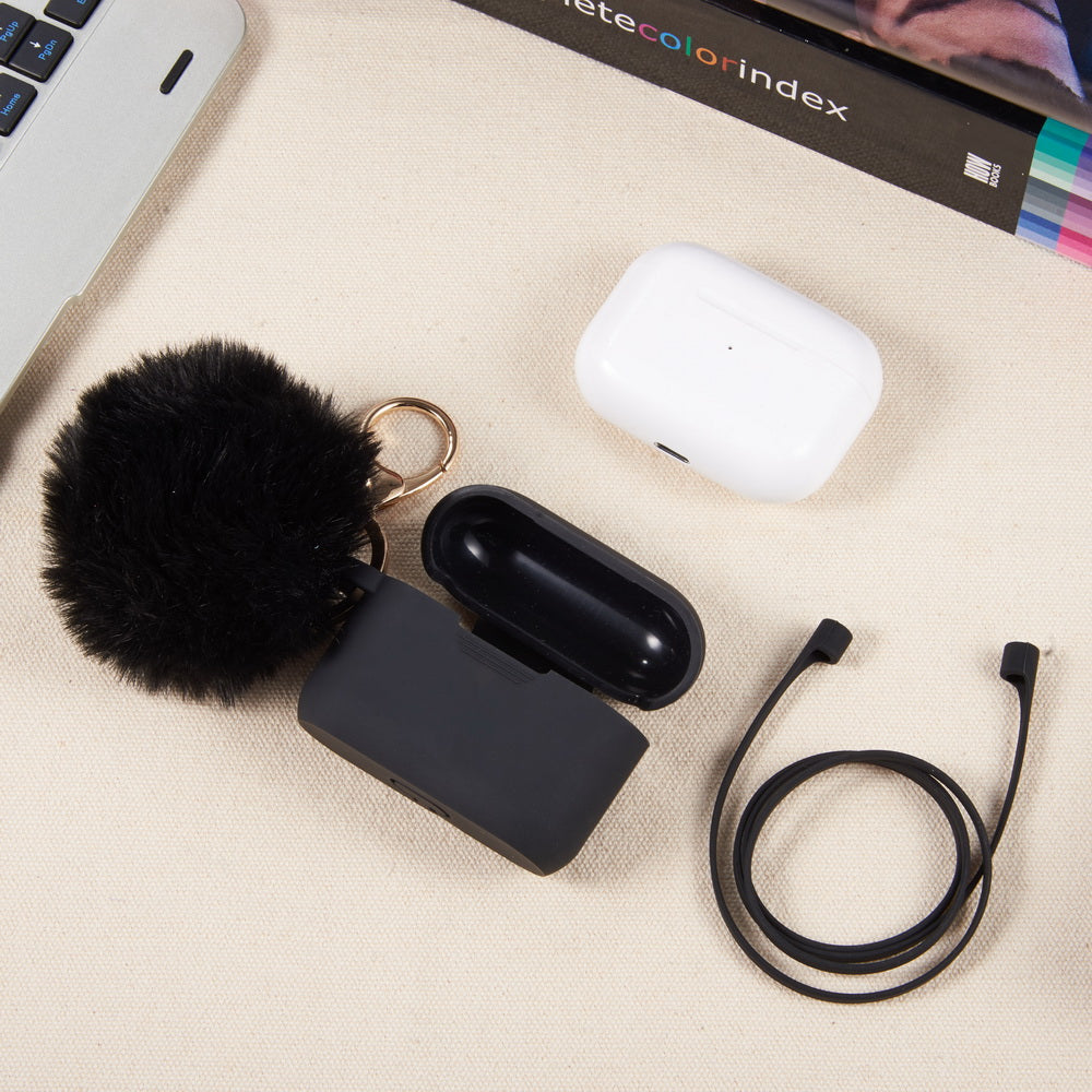 For Apple AirPods Series 3 (2021) Silicone Skin Cute Fur Ball Ornament Keychain 3 in 1 Fashion Thick TPU Gummy Luxury Soft Protective Earphone Phone Case Cover