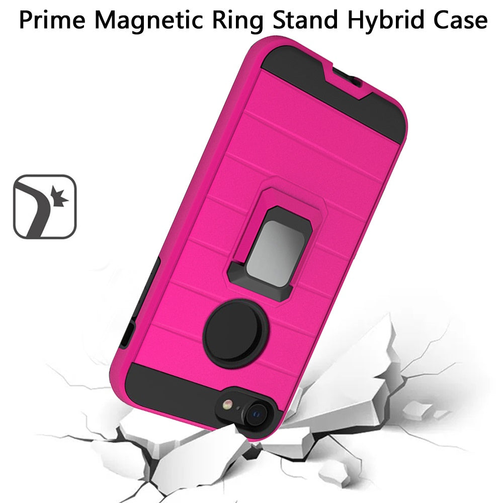 For Apple iPhone SE 2022 /SE 2020/8/7 Magnetic Ring Holder Rubber Hybrid Kickstand Texture Rugged Armor Heavy Duty Phone Case Cover