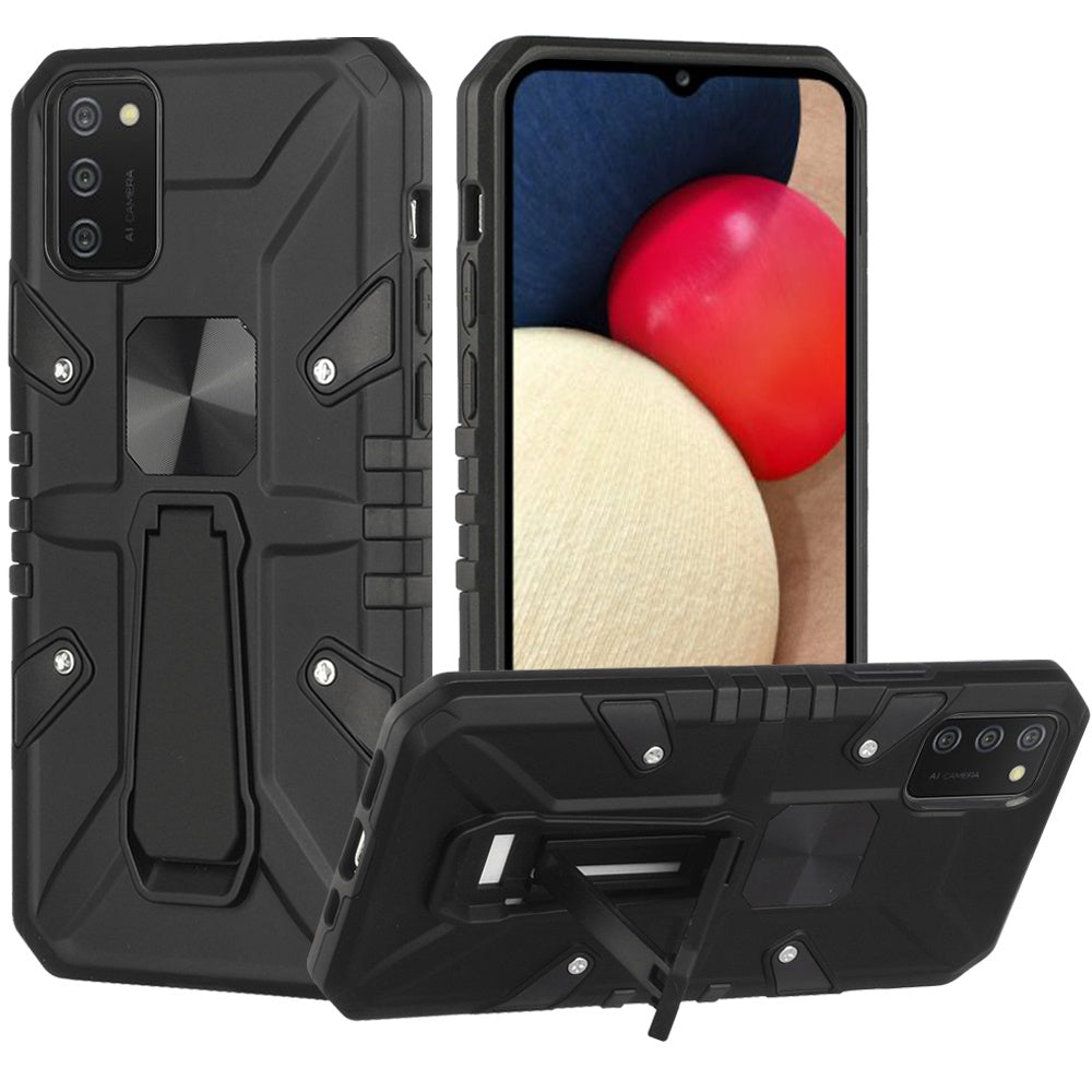 For Samsung Galaxy A02S Armor Kickstand Case Hybrid Heavy Duty Silicone Bumper with Magnetic Function Shockproof Hard Phone Case Cover
