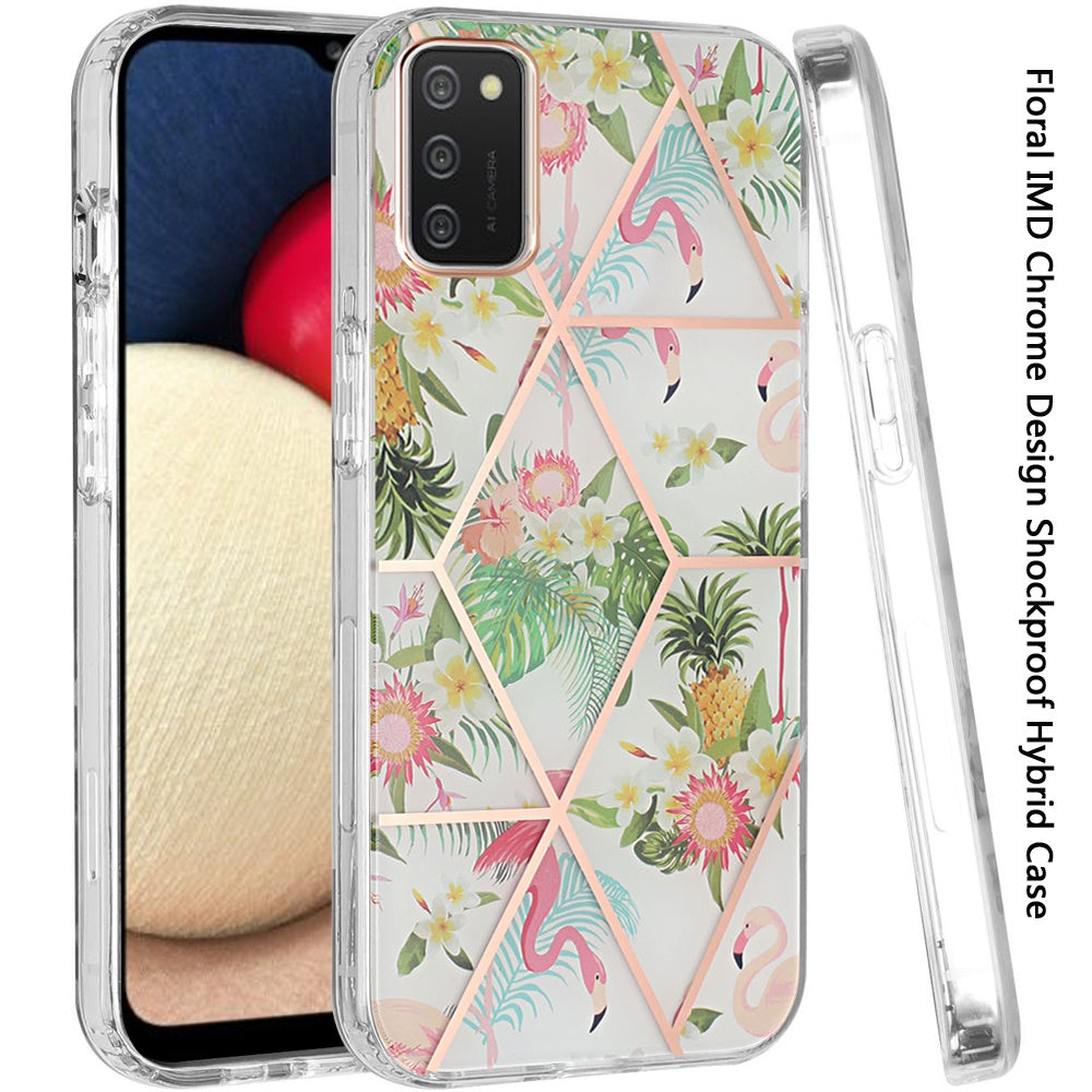 For Samsung Galaxy A02S Fashion Floral IMD Design Flower Pattern Hybrid Protective Hard PC Rubber TPU Slim Back Shockproof Phone Case Cover