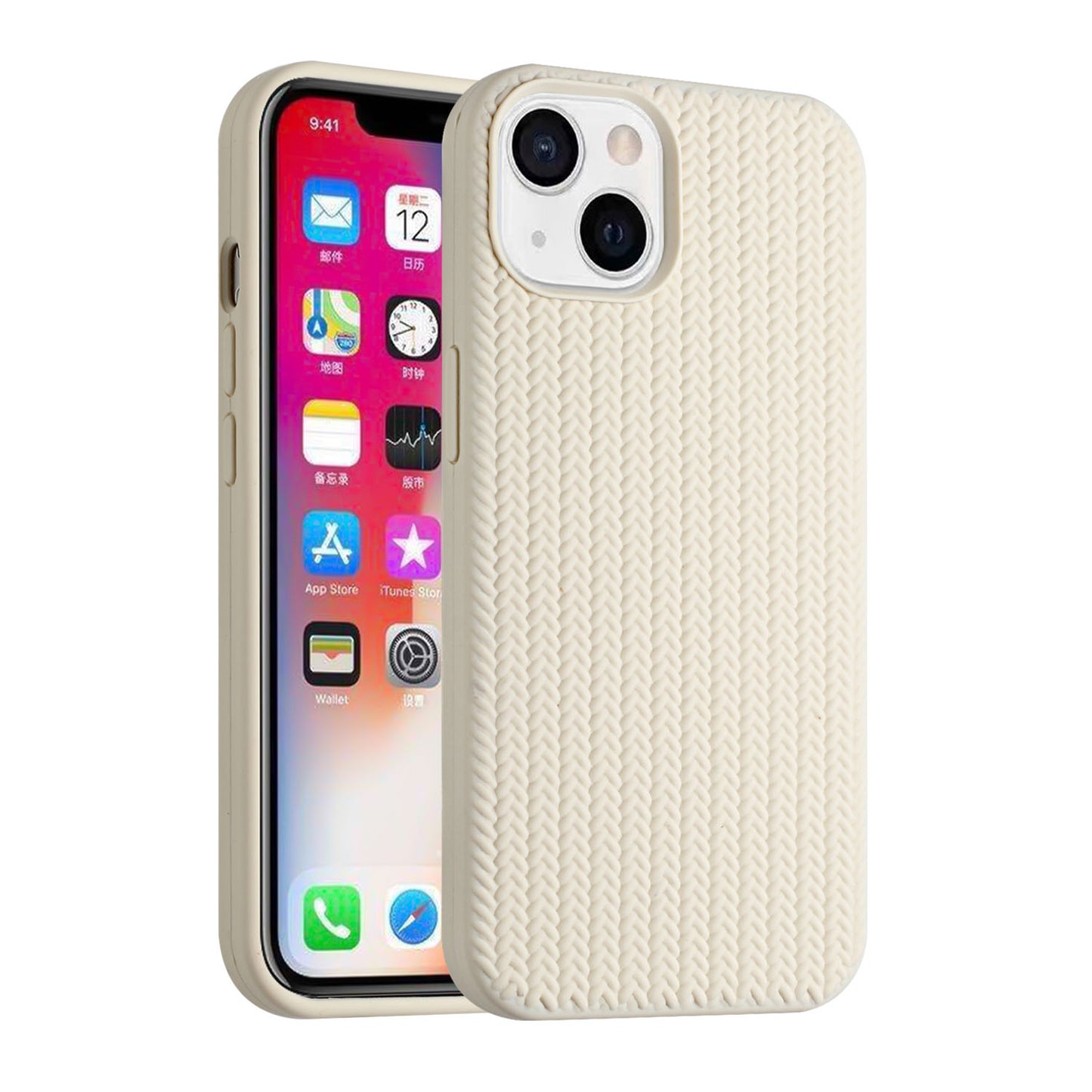 For Apple iPhone 13 (6.1") Ultra Thin Silicone Rubber Stripe Woven Design Pattern Hybrid TPU Gel Rugged Drop Protection Phone Case Cover
