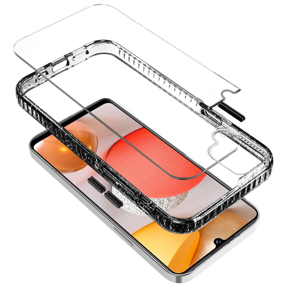 For Samsung Galaxy A42 5G Crystal Transparent Rugged Shockproof Hybrid PC+TPU Colorful Buttons Military Grade Protection Back Phone Case Cover