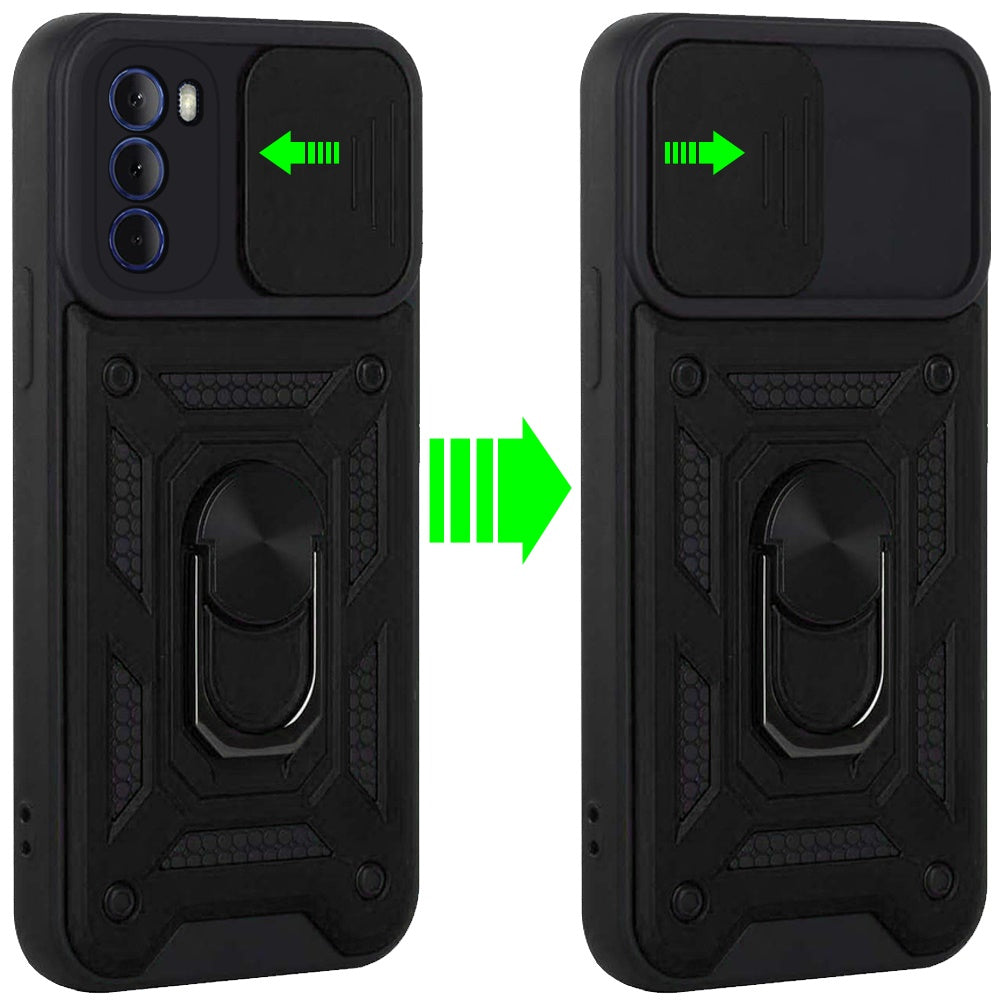 For Motorola Moto G Stylus 2022 4G Hybrid Cases with Slide Camera Lens Cover, Ring Holder Kickstand Rugged Dual Layer Phone Case Cover
