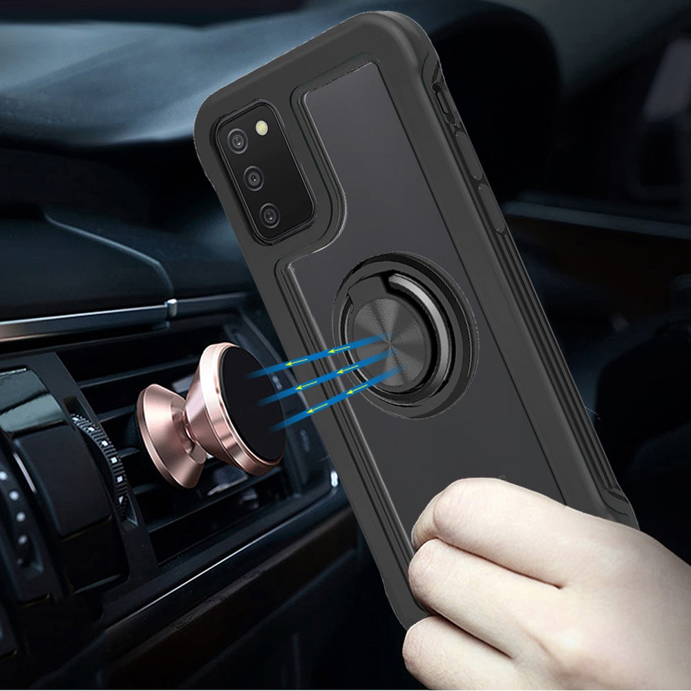 For Samsung Galaxy A03S Transparent Magnetic Ring Stand Hybrid 360 Degree Rotation Kickstand Armor Bumper Defender Phone Case Cover