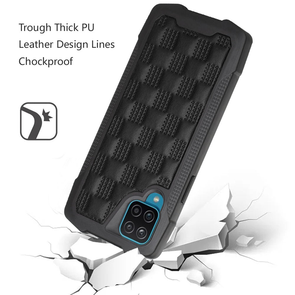 For Samsung Galaxy A02S PU Leather Design Lines Hybrid PC Hard Shockproof Armor Shell Bumper Soft Rubber Protection Phone Case Cover