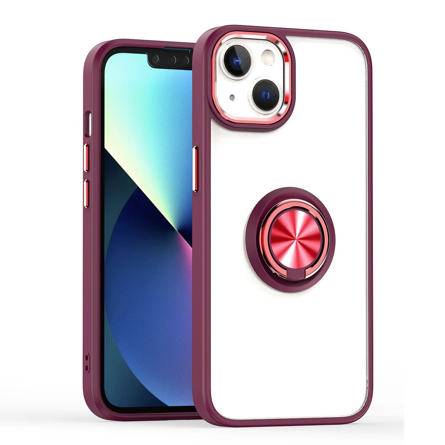 For Apple iPhone 13 Pro Max (6.7") Slim Transparent Shockproof Hybrid Chromed with Magnetic Ring Stand Holder Phone Case Cover