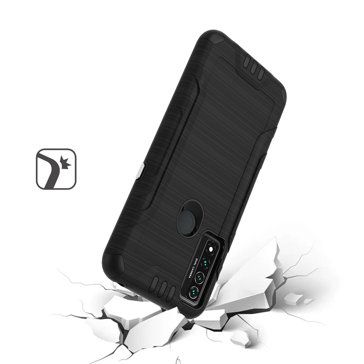 For TCL 4X (T601DL) Hybrid Dual Layer Slim Defender Armor Tuff Metallic Brush Texture Finishing Shockproof Hard PC + Soft TPU Rubber Phone Case Cover