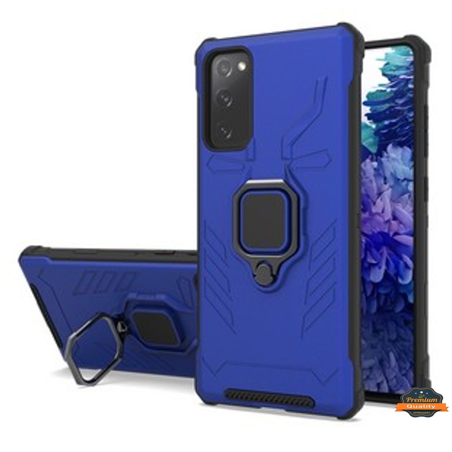 For Samsung Galaxy S20 FE /Fan Edition Shock-Proof Case with Kickstand Ring Holder Texture Rugged Hybrid Dual Layer Phone Case Cover