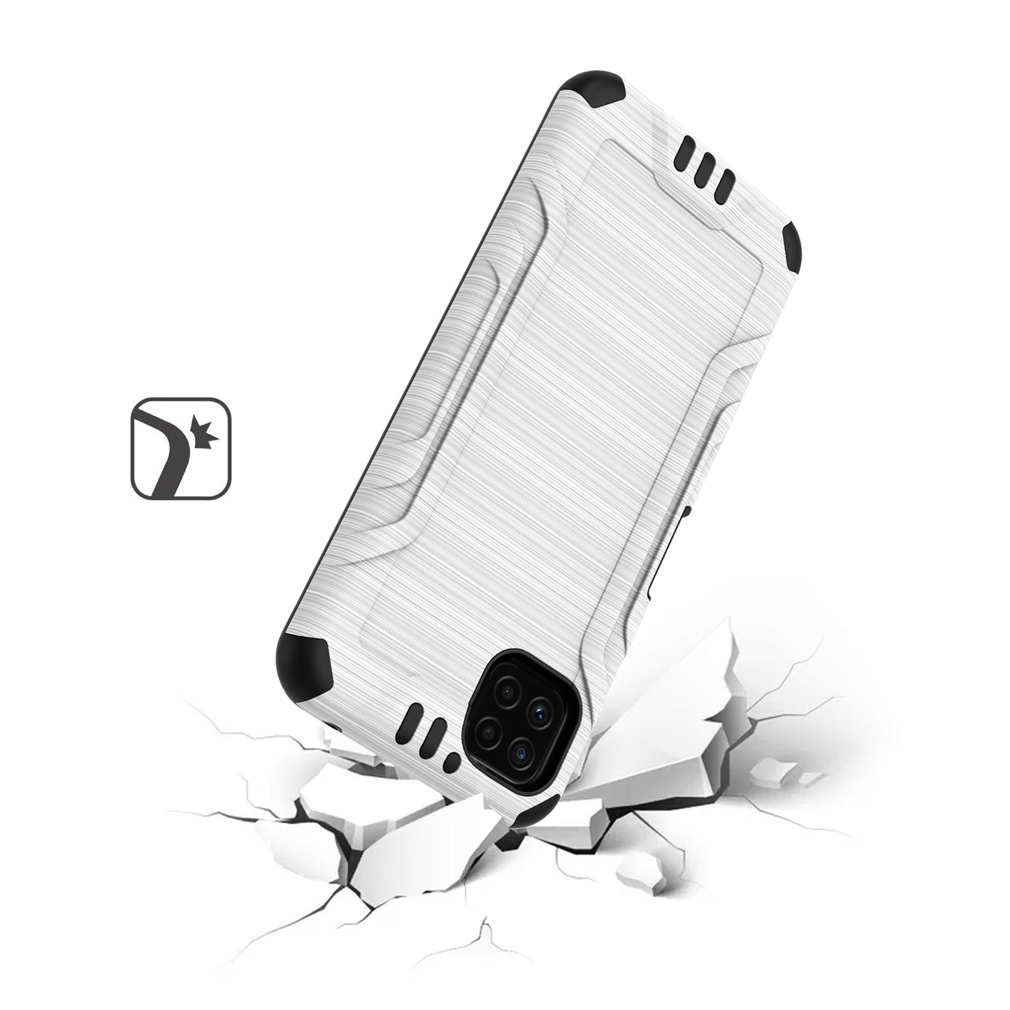 For Samsung Galaxy A22 5G Hybrid Dual Layer Slim Defender Armor Tuff Metallic Brush Texture Finishing Shockproof Hard TPU Rubber Phone Case Cover