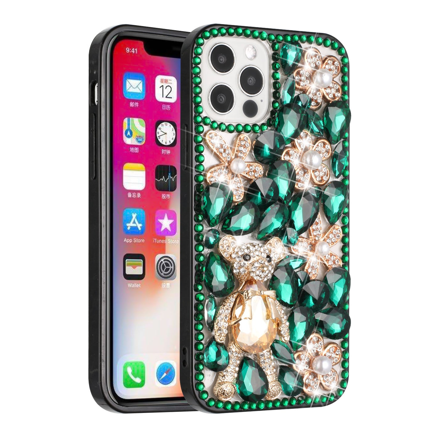 For Apple iPhone 11 (6.1") Bling Clear Crystal 3D Full Diamonds Luxury Sparkle Rhinestone Hybrid Protective Phone Case Cover