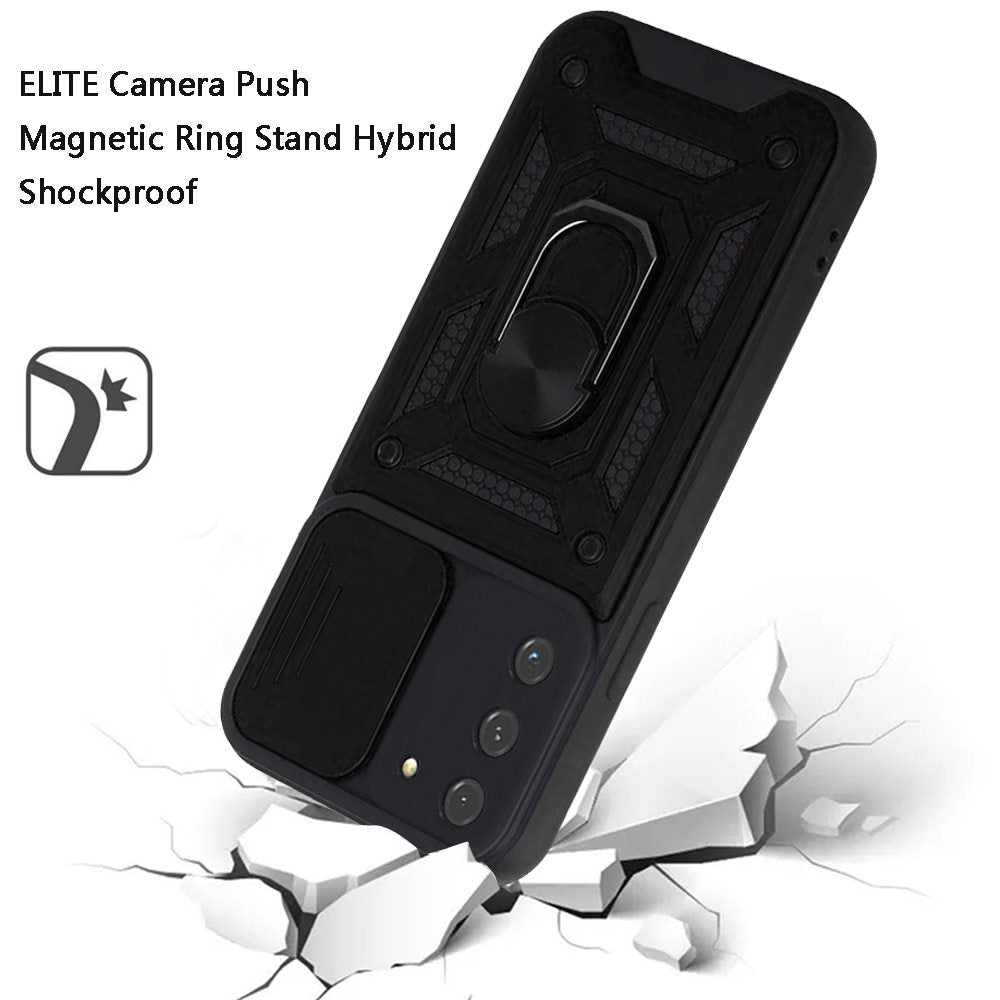 For Samsung Galaxy S21 Ultra Hybrid with Slide Camera Lens Cover and Ring Holder Kickstand Rugged Dual Layer Heavy Duty Phone Case Cover