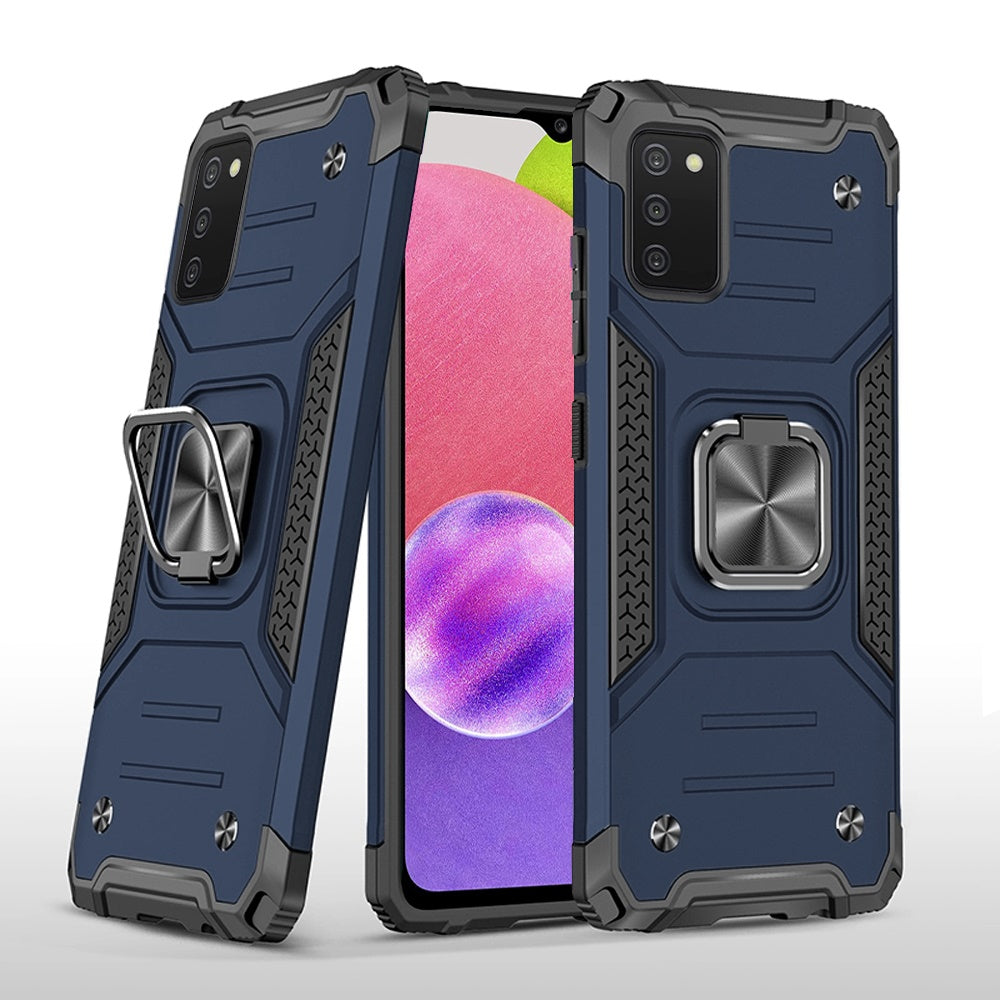 For Samsung Galaxy A03S Armor Hybrid with Ring Holder Kickstand TPU Shockproof Heavy-Duty Durable Rugged Dual Layer Phone Case Cover