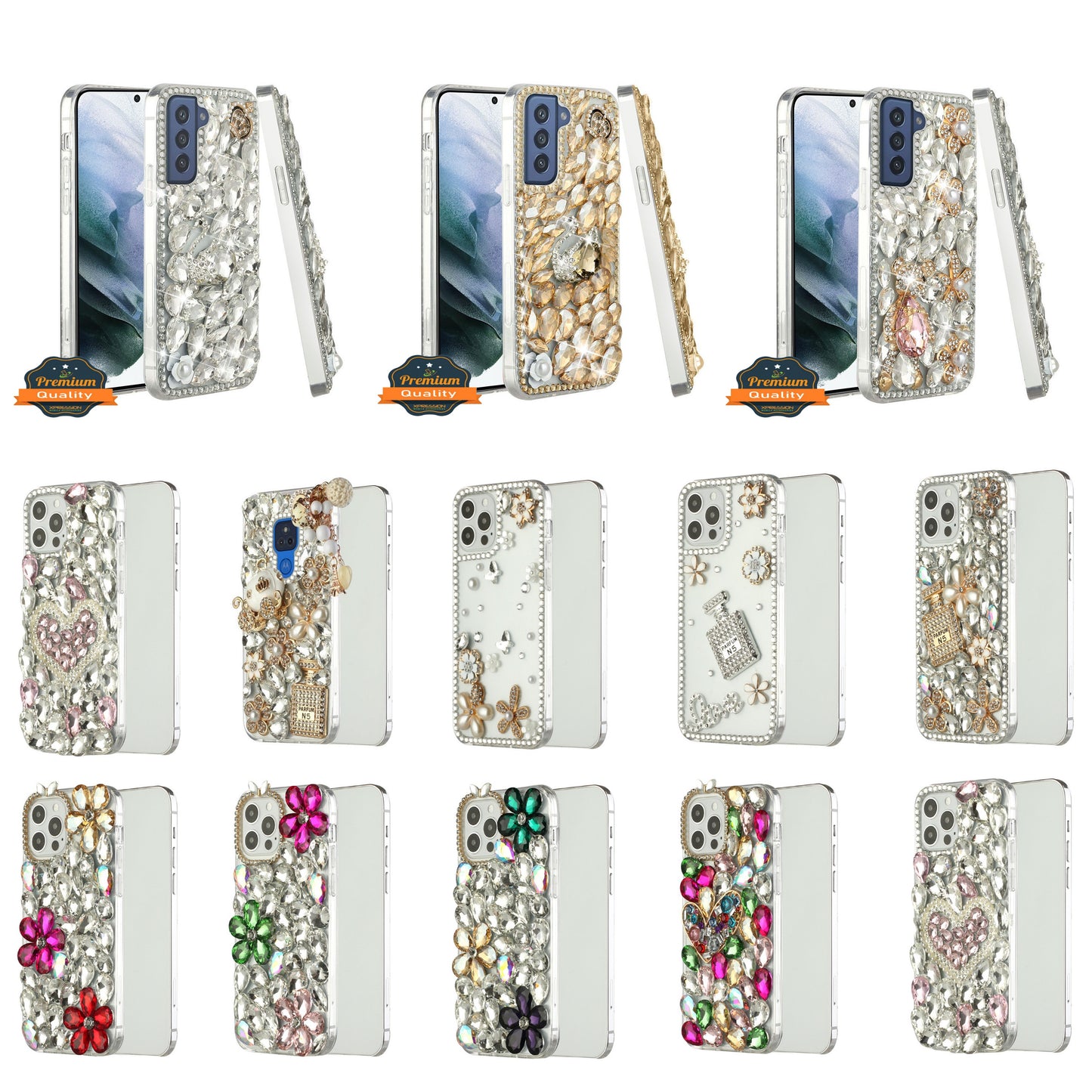 For Samsung Galaxy Z Flip 3 5G Bling Clear Crystal 3D Full Diamonds Luxury Sparkle Transparent Rhinestone Hybrid Phone Case Cover