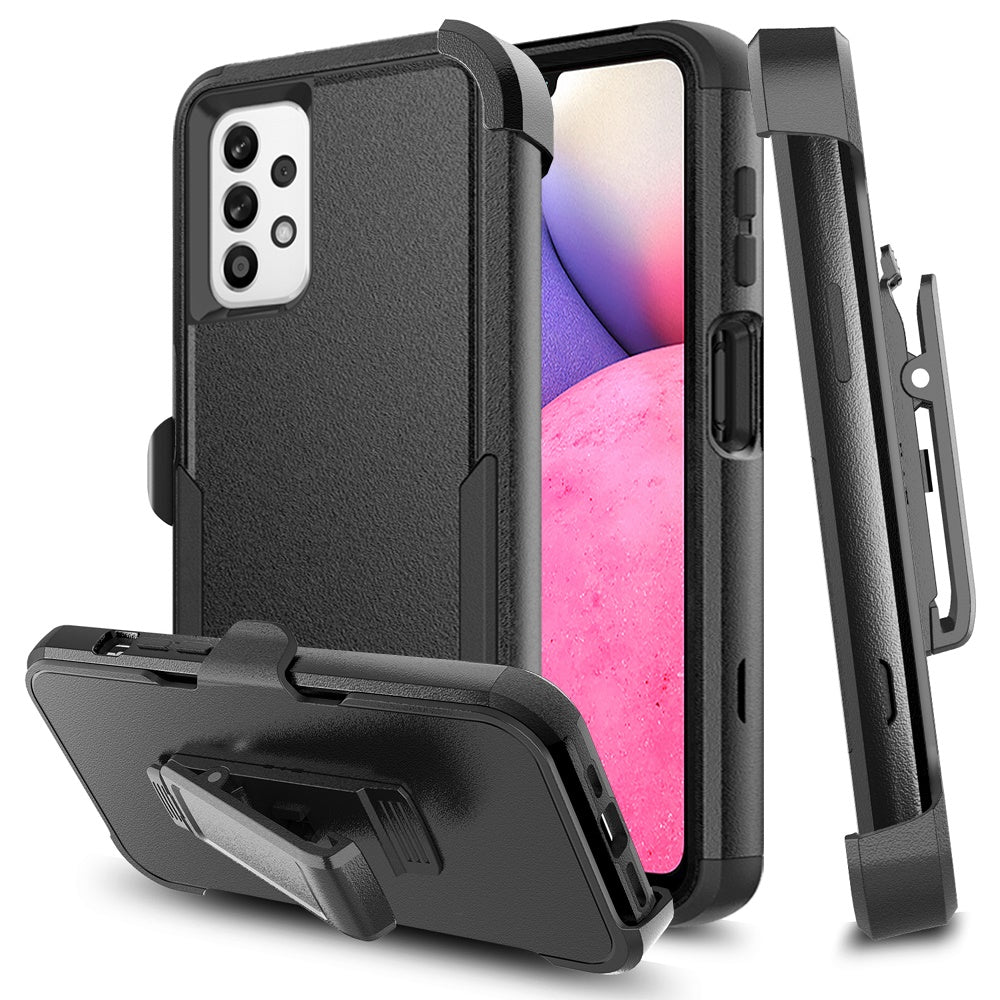 For Samsung Galaxy A33 5G Hybrid Rugged Shockproof 3-Layer Military Tough Heavy Duty with Swivel Belt Clip Kickstand & Holster Phone Case Cover